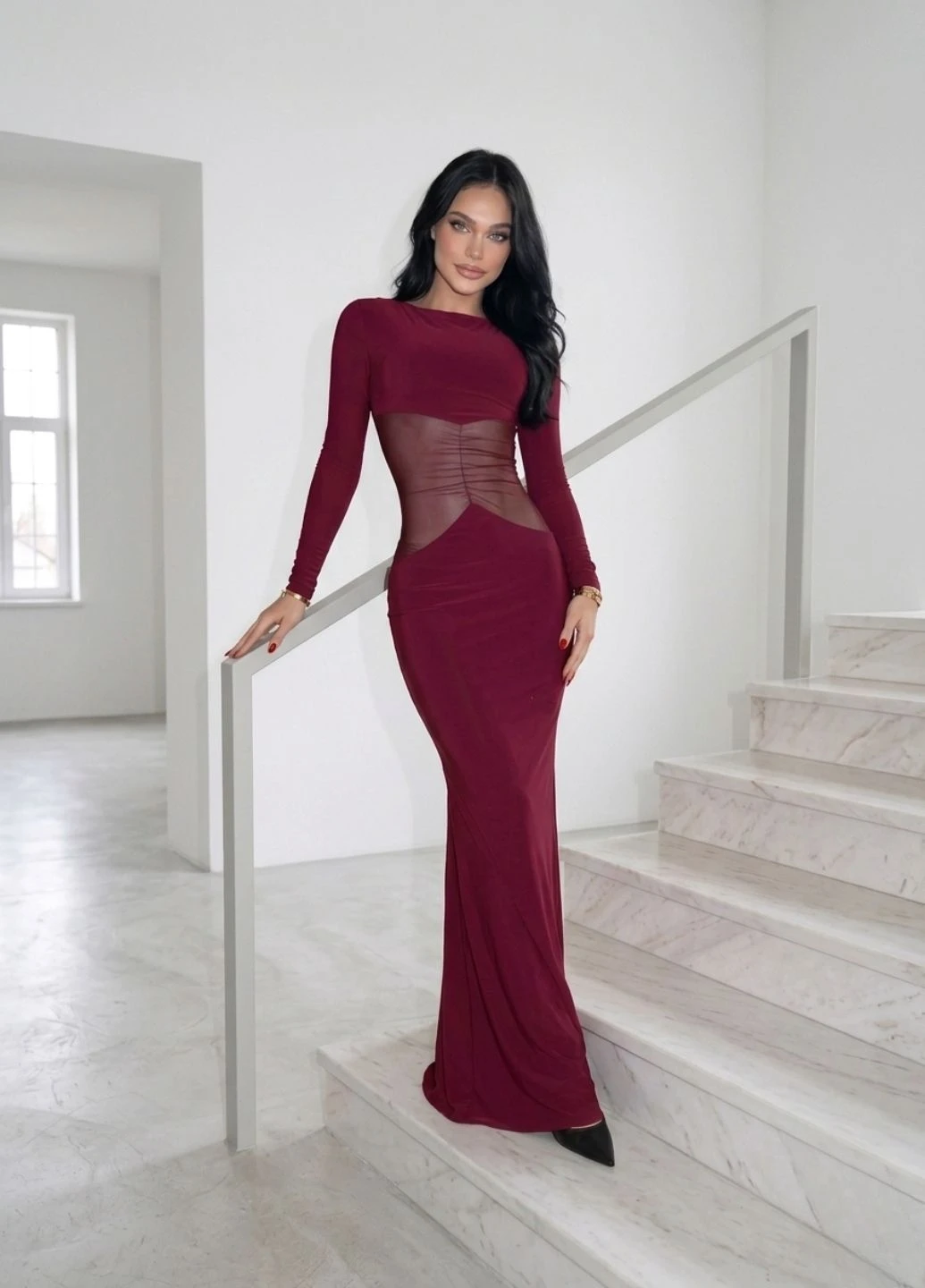 Champagne satin maxi dress